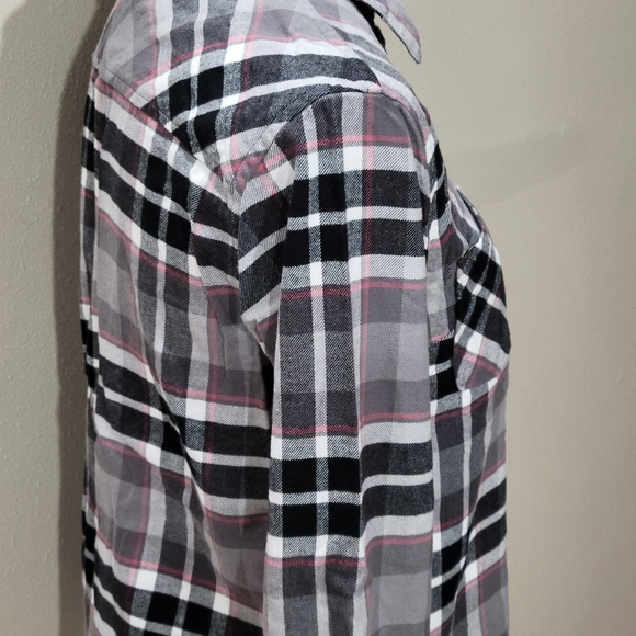 womens natural reflections pink white grey black plaid button long sleeve shirt - Picture 8 of 12